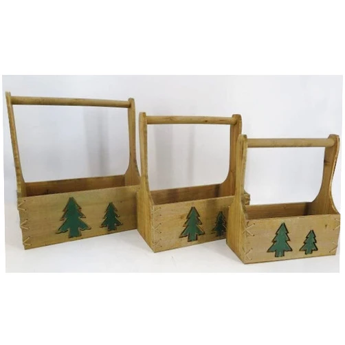 Mr. MJs Trading AI-4150-986 Tool Box Shape with Green Christmas Trees Crates, Set of 3
