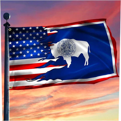 SEVNTH American Flag-Wyoming and American Grommet Flag MLH1913GF, 3x5 ft, No Flag Pole Rings-USA Heavy Duty Flags Canvas Cotton-Durable Indoor Outdoor Flag