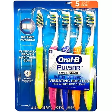 Pulsar Oral B Pulsar Battery Powered Toothbrush Expert Superior Clean, 5 Count (Colors May Vary) (Soft)