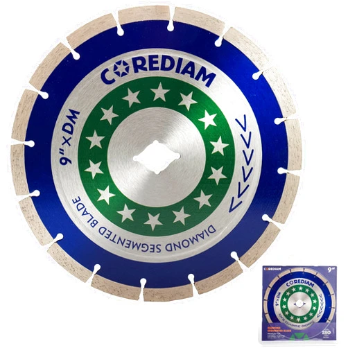 COREDIAM 9 Inch Segmented Diamond Saw Blade for Angle Grinder, General Purpose Cutting Concrete, Block, Paver, Brick, Masonry and Stone, Wet/Dry Cut, DM-7/8