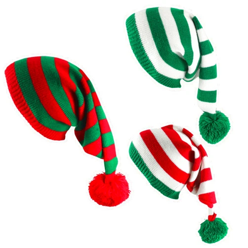 HAPPYLIVE SHOPPING 3 Pcs Christmas Knitted Santa Hat Elf Hats Xmas Winter Hats Knit Beanies Soft Adult Skull Cap for Women Men Ski Costume Party