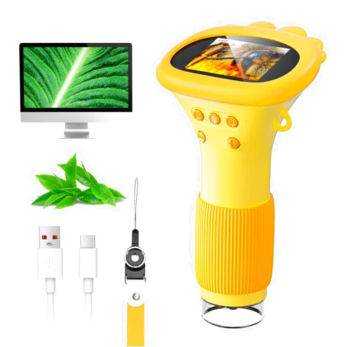 SKYBASIC Microscope for Kids, SKYBASIC 2 Inch IPS Screen 1000X Handheld Digital Microscopes with 8 Adjustable LED Lights, HD Pocket Portable USB Microscope Camera Compatible with Windows Mac Computer - Orange