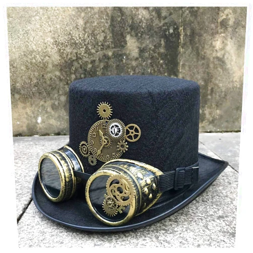 ASDFFG Men Women Steampunk Hat Men Women Handmade Steampunk Top Hat with Gear Glasses Stage Magic Hat Party Hat Size 57CM (Color : Black, Size : 57)