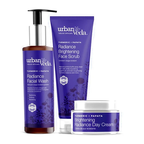 Urban Veda Daily Radiance Cleansing Essentials | Radiance Facial Wash, Radiance Exfoliating Polish, Radiance Day Cream | Brightening & Hydrating | Vegan & Cruelty Free | For Dry & Dull Skin