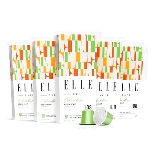 ELLE Café© Colombia Espresso Coffee Pods | Medium Roast Intensity Level 8 | Premium 100% Arabica Coffee | Recyclable Single-Serve Aluminum Capsules Compatible with Nespresso Coffee Machines | 50 Count