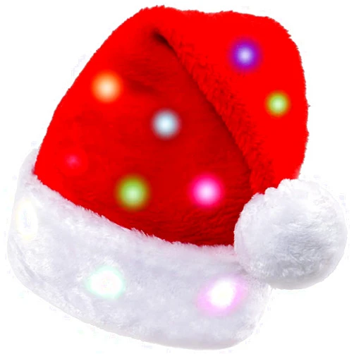 THEUU Novelty LED Light Up Christmas Hat Funny Plush Santa Hat with 24 Colorful Bright Lights New Year Festive Holiday Party Supplies for Adults Kids