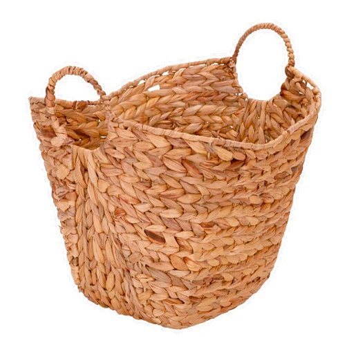 Household Essentials ML-4002 Tall Water Hyacinth Wicker Basket with Handles | Natural, Brown, Natural