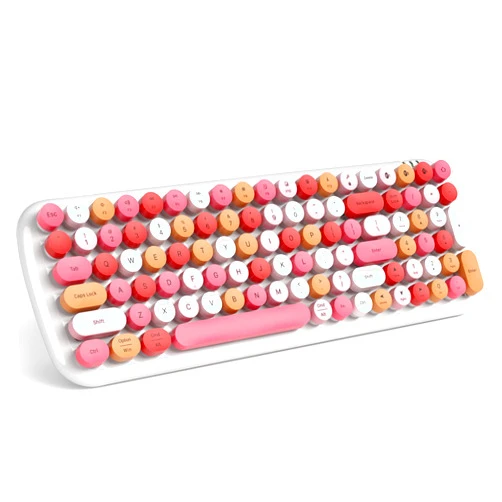 MOFII Wireless Bluetooth Keyboard for Laptop & Android, Connect up to 3 Devices Simultaneously, Portable 100-Key Typewriter Retro Round Keycaps Keyboard - Lipstick Colors