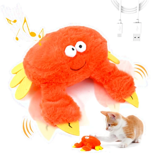 LIFLIX Interactive Cat Toys, Rechargeable Dancing Crab with Catnip for Indoor Cats, Touch Activated, Waving Pincers and Making Crab Sounds, Plush Kitten Exercise Toys (Orange Crab)
