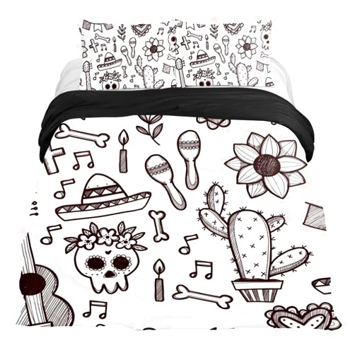 VAPOKF Duvet Covers Set Twin Size Soft and Breathable Microfiber Comforter Bedding Set 1 Duvet Cover 2 Pillowcase with Zipper Closure for Kids Women Men, Doodle Dia De Muertos Pattern