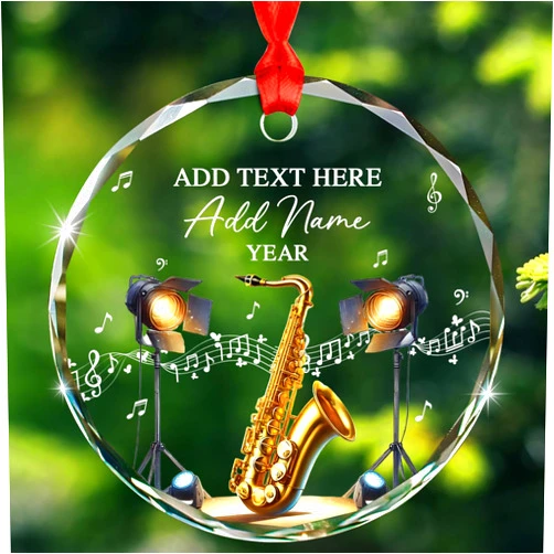Elido Gift Personalized Saxophone Instrument Glass Ornament, Custom Text Year Name Saxophone Player Christmas Ornaments Gift for Saxophonist Women Men, Unique Saxophones Musical Instrument Glass Xmas Ornament