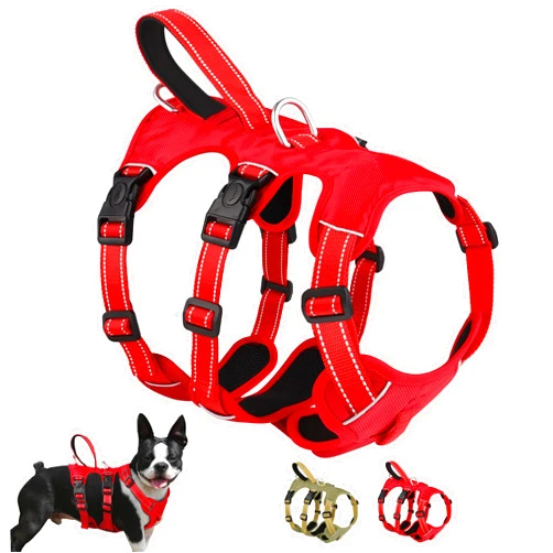 PET ARTIST Multi-Use Escape Proof Dog Harness for Escape Artist Dogs,Reflective Adjustable No Pull Vest with Lift Handle and Leash Clip for Walking Hiking Training Medium Large Dogs Red,L