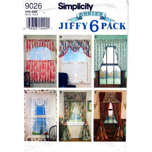 Simplicity Sewing Pattern 9026 c.1994 ABBIE'S JIFFY SIX PACK, WINDOW TREATMENTS