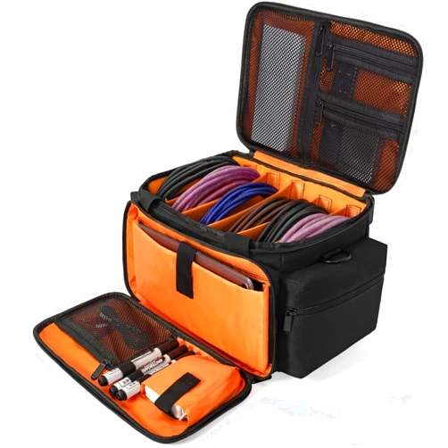 AKOZLIN Cable File Bag with Detachable Dividers, DJ Gig Bag Cord Organizer Case for Laptop,DJ Gear, Sound Instrument and Music Equipment Accessories Black Orange