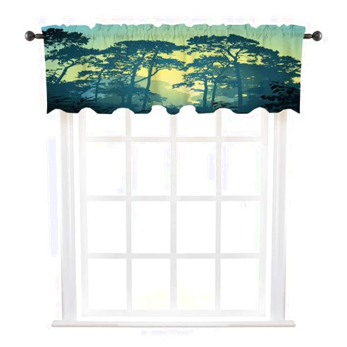 LIGUTARS Valance, Nature Decor Window Curtain, Mist Forest Scenery with Tree Tops at Sunset, 36