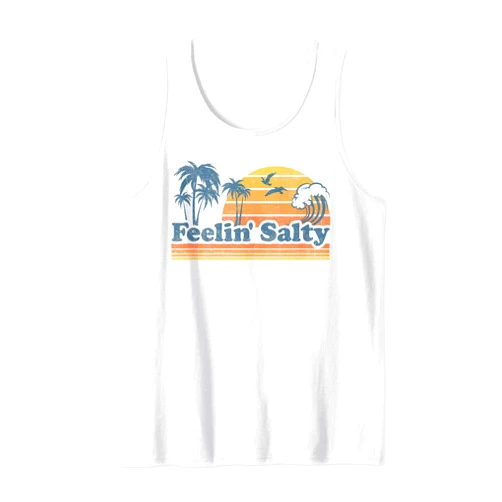 Retro Beach Vacation Summer Quotes Shirts & Gifts Funny Feelin Salty Beach Summer Vacation Vintage 70's Retro Tank Top