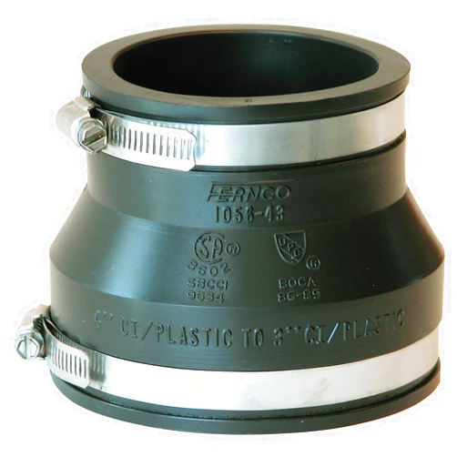 Fernco P1056-43 Flexible PVC Reducing Coupling, Connects 4