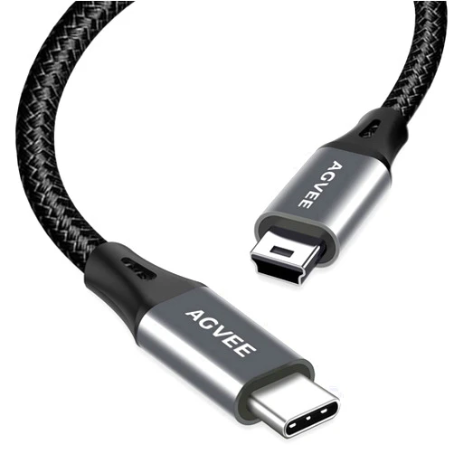 AGVEE 2 Pack 3ft USB-C to Mini USB Cable, Braided Durable Mini-B 5-Pin to Type-C Data Charging Charger OTG Cord for Hero 3+, PS3 Controller, Canon Nikon Camera, GPS, Blue Yeti, Dark Gray