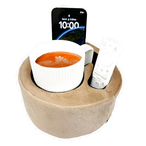 Xchouxer Couch Cup Holder Pillow, Sofa and Bed Organizer Caddy for Drinks, Remotes, Phones (Beige)