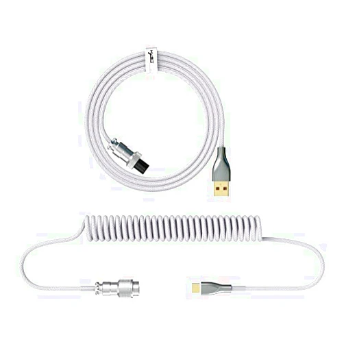 XUnion #6075MJ Mechanical Keyboard Cable Coiled Type-C USB Aviation Connector Spring Wire Desktop Computer Plug Decoration Accessory Purple,White