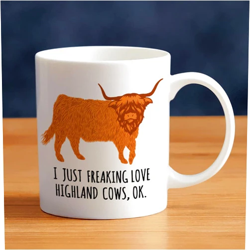 LOZACHE Highland Cow Coffee Mug, 11oz Highland Cattle Ceramic Mug Tea Milk Cup, Funny Gag Gift Ideas White Elephant for Adults Men Women Friends Cow Lovers