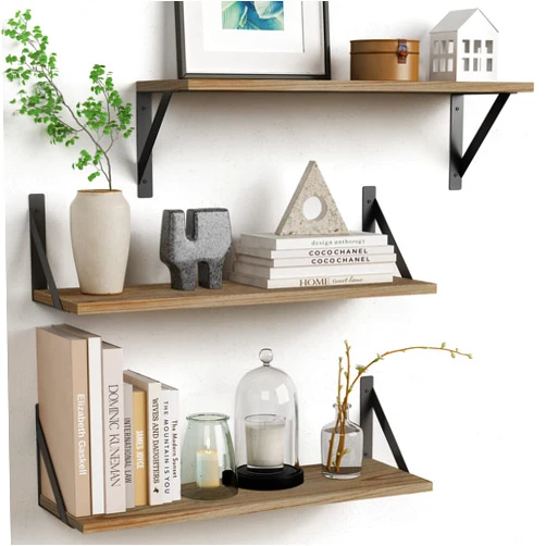 Forbena Wood Floating Shelves for Wall 24 inches Long, Large Bathroom Wall Shelves Set of 3, Wall Mounted Storage Shelf for Bathroom Bedroom Living Room Kitchen Closet (Natural Wood)