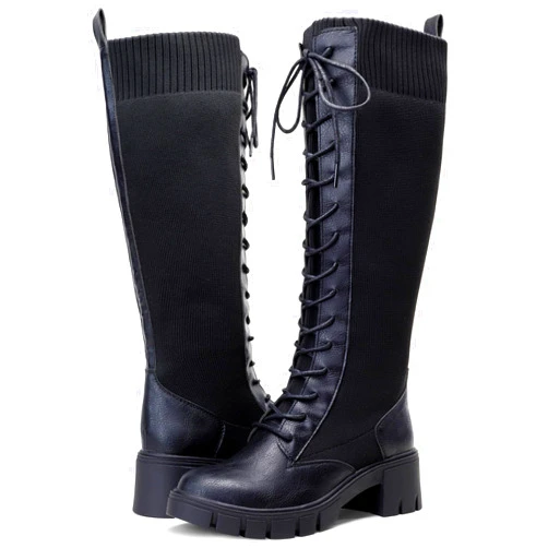 Vepose Women's 953 Knee High Combat Boots Chunky Platform Heel, Lace Up Gothic Punk Work Boots for Dresses and Jeans
