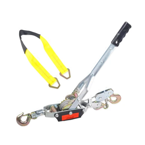 BIGREAT 5 Ton Heavy Duty 3 Hook Steel Cable Dual Gear Power Puller Come Along Chain Winch Ratchet Tool & 2” x 36” Tie Down Strap with D Rings(3333 lbs)
