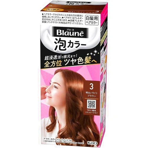 Blaune Kao Blaune Bubble Hair Color For Gray Hair - 3 Bright Light Brown