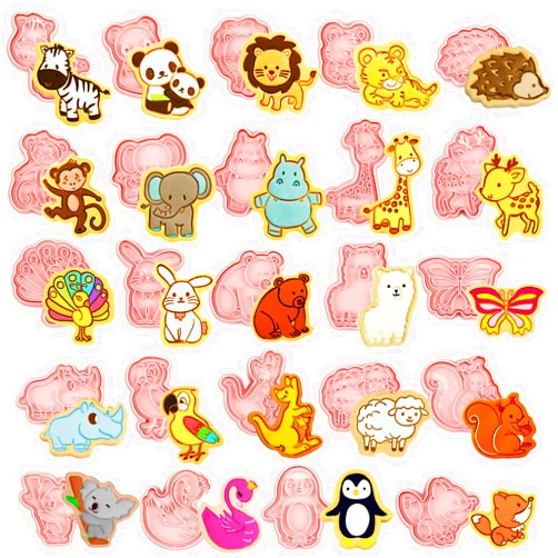 Roshtia 24 Pcs Animal Cookie Cutters with Plunger Stamps Set 3D Animals Lion Cookie Cutters Stamps Plastic Cookie Cutter Animal Cracker Cookie Cutters Cookie Stamps for Kids Baking Supplies