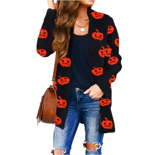 ZESICA Women's Fall Winter Long Sleeves Open Front Leopard Print Knitted Sweater Cardigan Coat Outwear