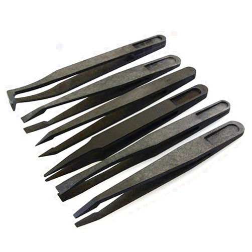 FEITA Precision Plastic Tweezers Kit - Plastic Anti static Tweezers Set Pickup Craft Electronics DIY Repair Tool - Black - 6Pcs