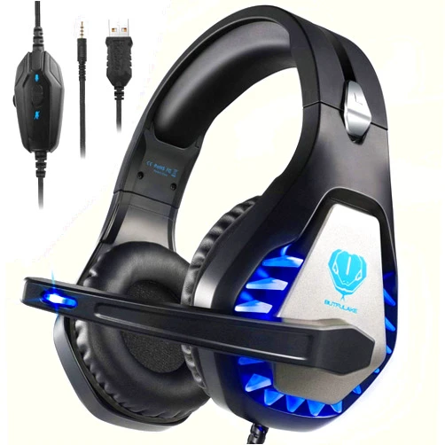 BUTFULAKE Gaming Headset for PS4, Xbox One, PC, PS5, Laptop, Mac, Nintendo Switch, 3.5MM Noise Cancelling Over Ear Headphones with Mic, Bass Surround, Soft Memory Earmuffs (Black)