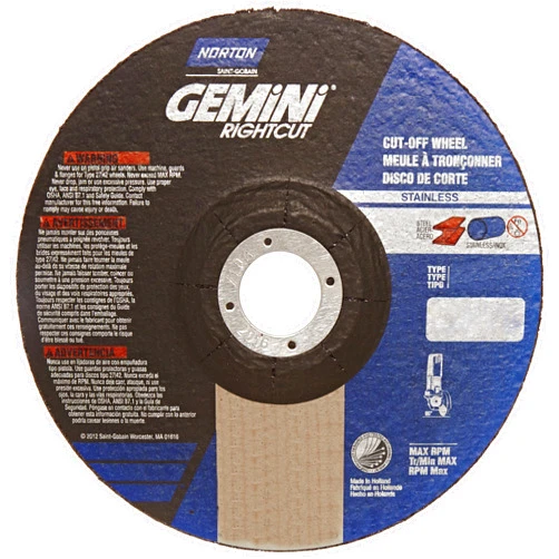 Norton Gemini Right Cut Right Angle Grinder Reinforced Abrasive Flat Cut-off Wheel, Type 27, Aluminum Oxide, 7/8