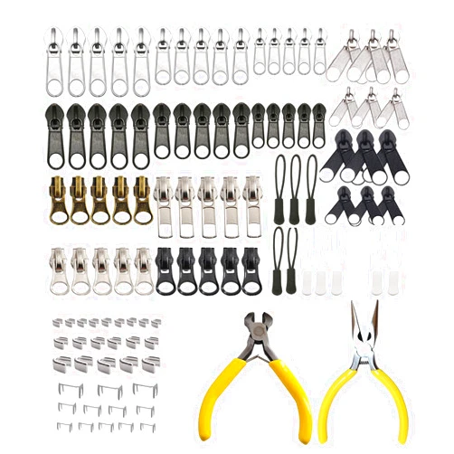 Meikeer 252 Pieces Zipper Repair Kit Replacement Zipper, Zipper Pulls, Installation Tools for Bags Tents Luggage Sleeping Bag Jacket （Replenishment Long Needle Nose Pliers）