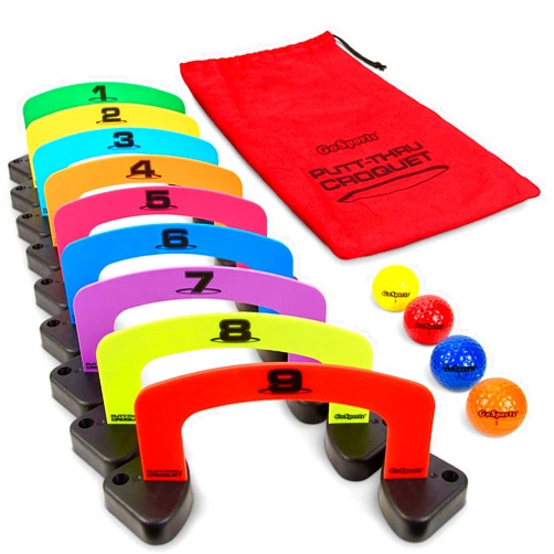 GoSports Putt-Thru Croquet Putting Game - Includes 9 Gates, 4 Golf Balls and Tote Bag - Play at Home, The Office or On The Green!
