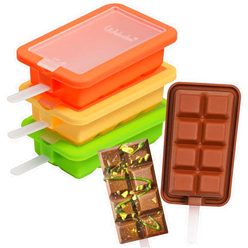 Webake Premium Food-Grade Silicone Popsicle Molds - Unique Chocolate Bar Design with Leak-Proof Lids & Sticks, Durable Ice Cream Bar Molds for Homemade Frozen Pops & Dubai Chocolate Treats