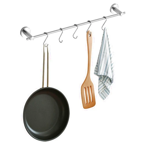 Hiendure 21.6 Inch Towel Bar with 5 S Shaped Hooks, Stainless Steel Towel Holder Brushed Nickel Towel Rack for Bathroom Washroom, Wall Mounted Kitchen Pot Pan Rack Utensil Holder