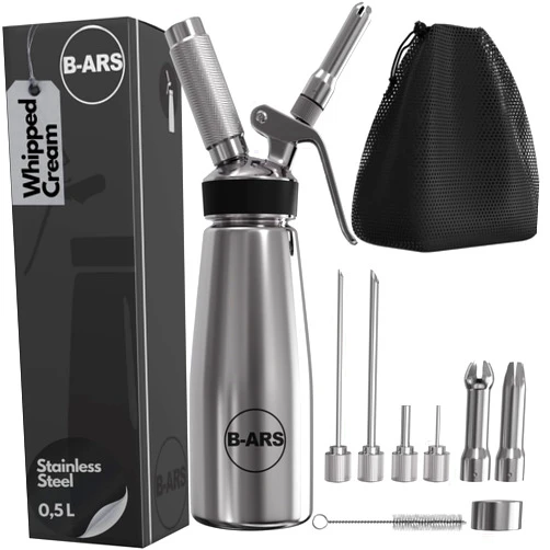 B-ARS Whipped Cream Dispenser-Professional Dispenser-Whip Cream Dispenser -Whipping Siphon-Whipped Cream Maker-Stainless Steel Whipped Cream Dispenser 500ml.