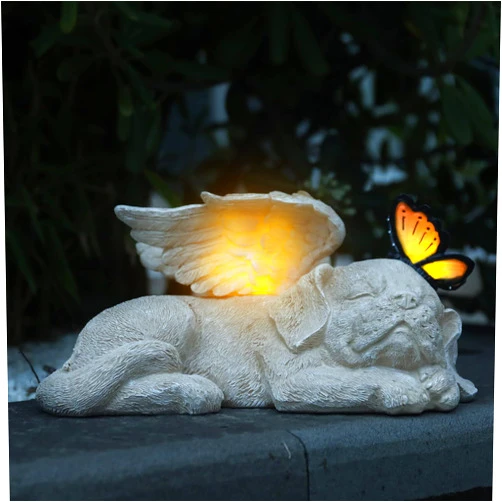 WONDER GARDEN Sleeping Dog Angel Statue with Solar Light - Pet Memorial Stone, in Memory of Dog, Marker Tribute Statues, Resin Guardian Angels, Bereavement Gift