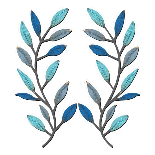 Zhengmy 2 Pieces Metal Tree Leaf Wall Decor Vine Olive Branch Leaf Wall Art Living Room, Hallway Wall Decor Outdoor Decoration(Vintage Blue)