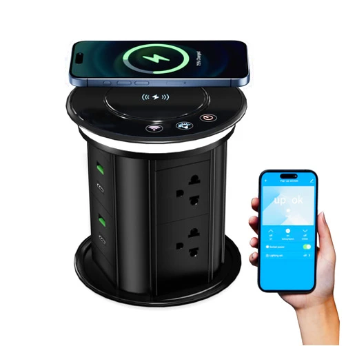 Redcomets Automatic Pop Up Power Strip, Retractable Hidden Recessed Power with 2 4.2A USB Charger Ports and Wireless Charger Station, 3 AC Outlets for Kitchen Countertop Conference