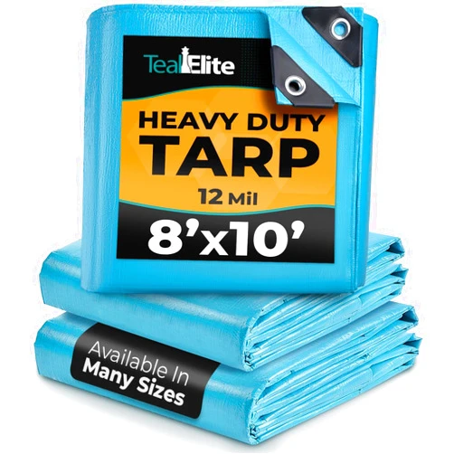 Teal Elite 8x10 Heavy Duty Tarp Waterproof - 12 mil Thick Pool Tarp Cover - 8x10 Tarp UV Resistant, Rip & Tear Proof with Metal Grommets – Blue Tarp Multipurpose Use for Camping, Tent, Boat, RV, Car