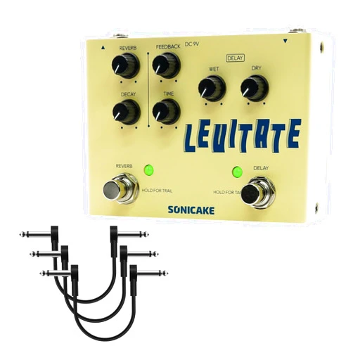 SONICAKE Delay Reverb 2 in 1 Guitar Effects Pedal with 3 Pack 6 Inch Patch Cable