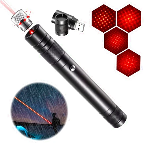 Zugesify Laser Pointer High Power Rechargeable Lazer Pointer, Laser Pen with Long Range Adjustable Focus with Star Cap, Laser Pointer Pen Suitable for Outdoor, Astronomy, Cats Dogs (Red)