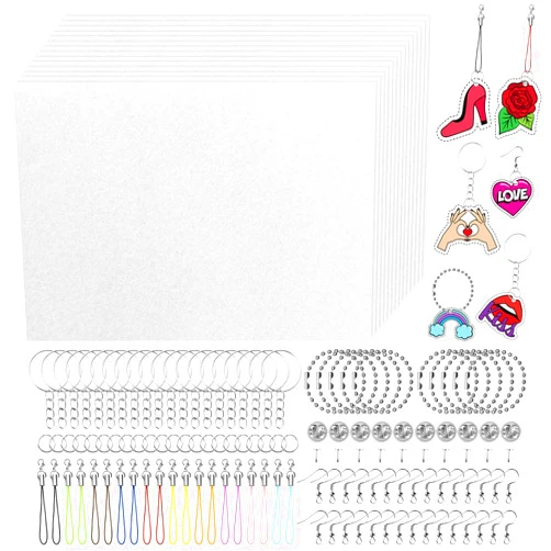 cridoz Shrinky Plastic Keychain Kit, Shrinky Art Kit Including 25 Sheets Shrink Film, Keychains Jewelry Accessories for Creative Crafts and Keychains Making