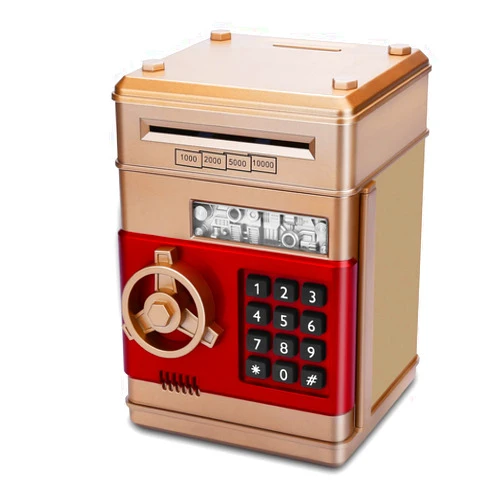 Adsoner Cartoon Piggy Bank, Electronic ATM Password Cash Coin Can Auto Scroll Paper Money Saving Box Gift for Kids (Gold)