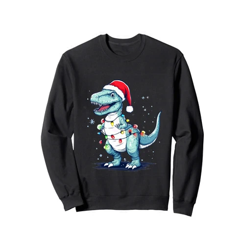 Funny Trex Dinosaur Christmas Dinos Lovers Santa Hat Trex Dinosaur Christmas Lights T-rex Moms Dads Sweatshirt