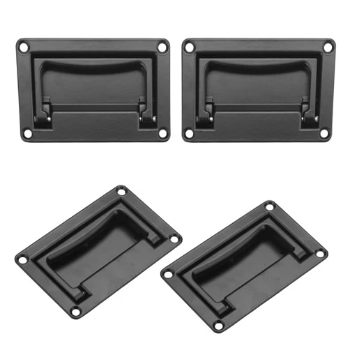 GENHAKON 4 Pack, 4.4 x 2.7Inch Zinc Alloy Recessed Pull Handle, Flush Lift Recessed Door Handle,Marine Pull for Boat Deck or Home Furniture etc, Black