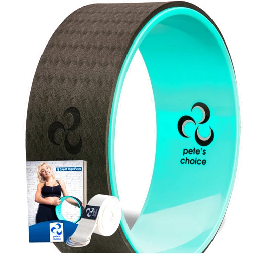 Pete's choice Yoga Wheel with Beginners Guide & Yoga Strap - Back Pain and Tension Relief. Comfy Roller for Stretching, Increase Flexibility. Home Exercise Kit. Ideal for Women Yogis. Improve your Posture.